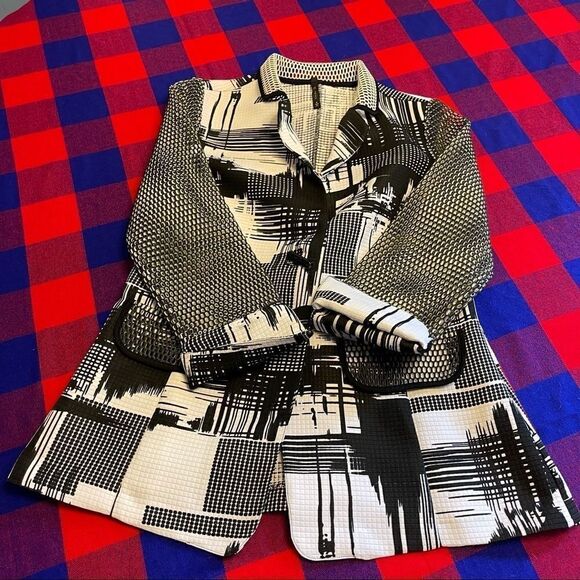 IC By Connie K Retro Black White Lagenlook Blazer Jacket Size Small - Picture 6 of 11